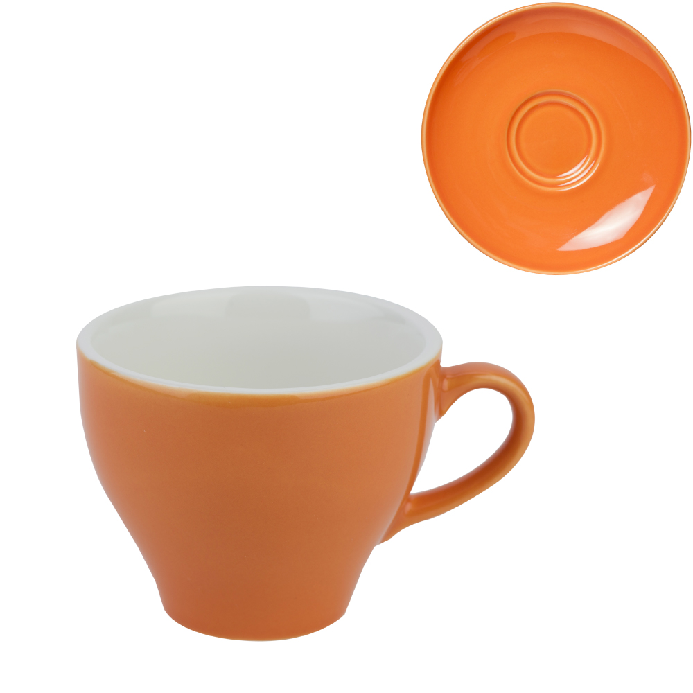 Orangefarbene Cappuccinotasse Barista mit Druckoption, Foto 2
