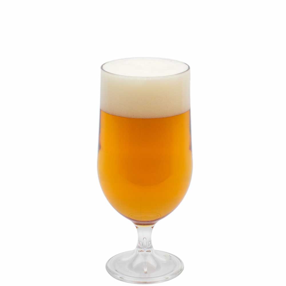 Transparentes Plastikbierglas auf Fuß mit einem Fassungsvermögen von 42 cl., Farbe gemischt