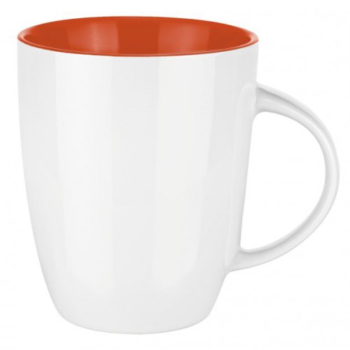 dieser Senator Mug Pics Elite mit weißer Außenseite und orangefarbener Innenseite und einem Fassungsvermögen von 25 cl. sind zum Bedrucken geeignet