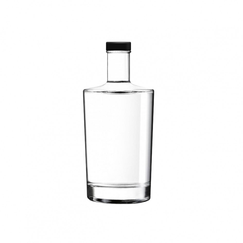 Neos 0,35-Liter-Flasche mit schwarzem Deckel. Transparent und mit der Möglichkeit zum Bedrucken oder Gravieren