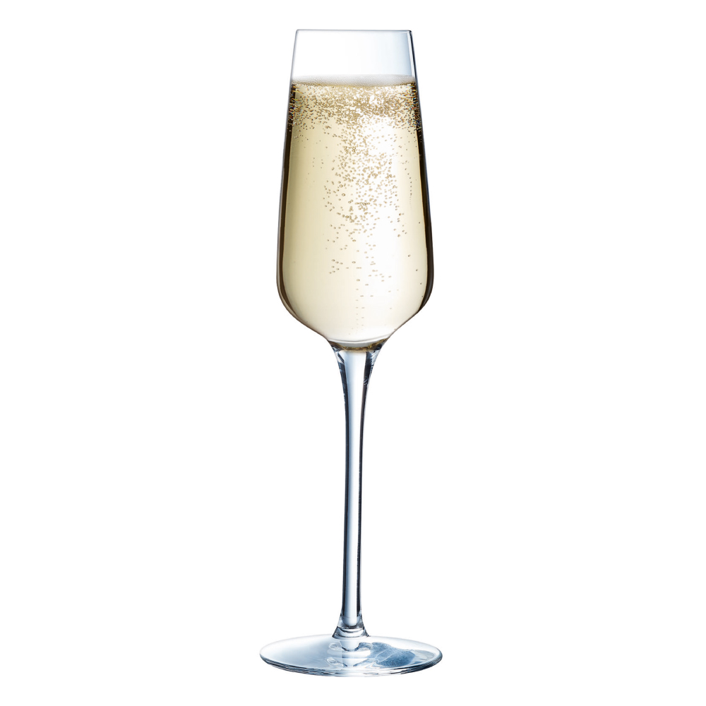 Bedruckung oder Gravur des Sublym Champagnerglas 21 cl.