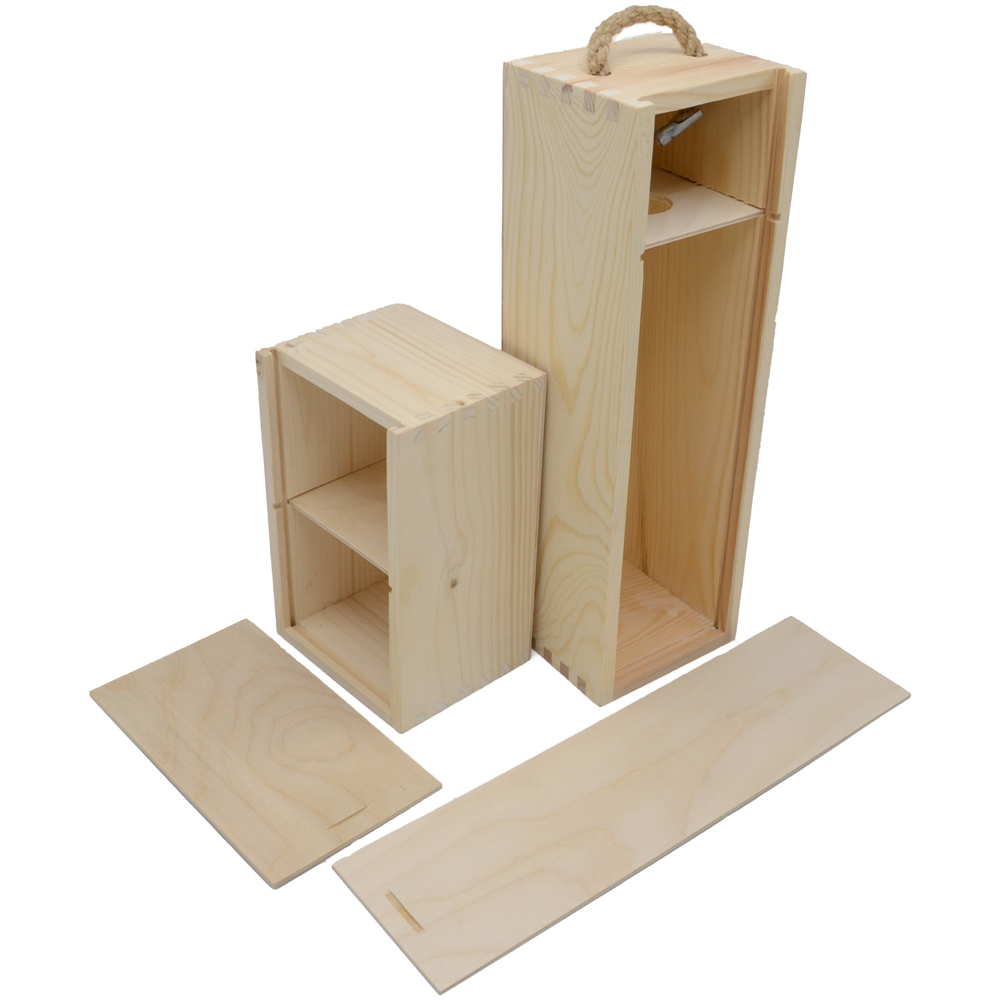 Weinkisten aus Holz, ausgestattet mit einem Griff und Holzschiebeplatten
