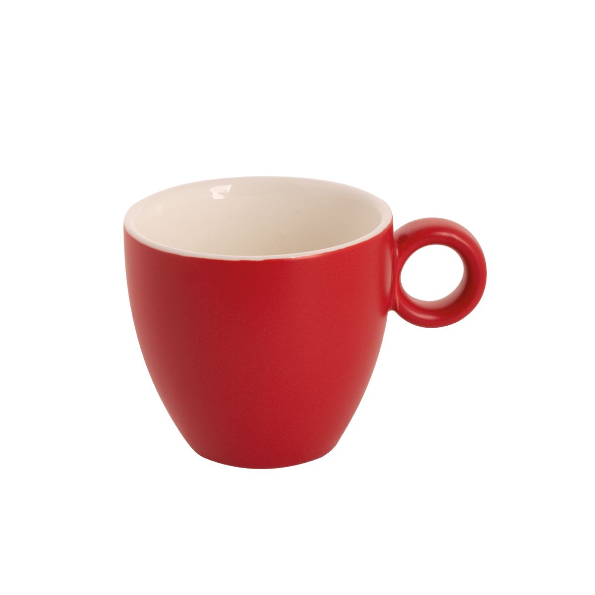 Bart Kaffeetasse Matt 17 cl. aus rot-mattem Porzellan von 17 cl in Vorderansicht mit runder Form und stabilem Henkel.