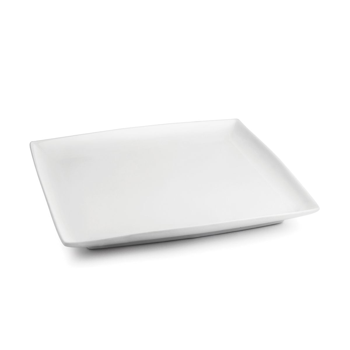 Teller Quadratisch Squito 26 cm aus weißem Porzellan, Vorderansicht, mit breiter und flacher Servierfläche.