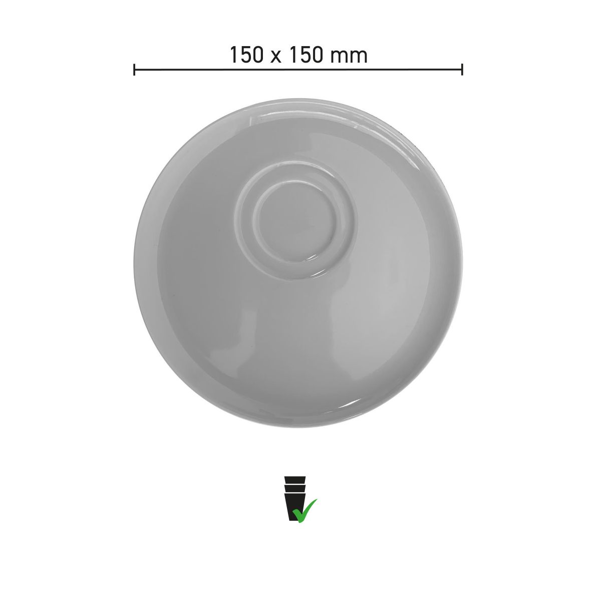 Infografik mit den Produktabmessungen der Delta Untertasse 15 cm Porzellan: Durchmesser und Größe