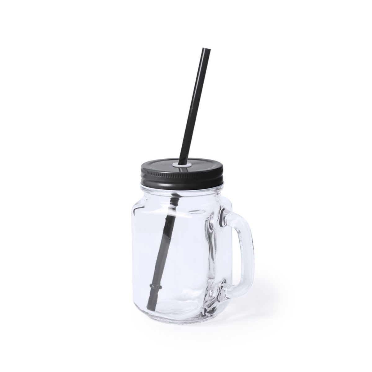 Drink Jar Country 48 cl Glas mit schwarzem Frontdeckel, transparenter Trinkbecher mit Schraubdeckel.