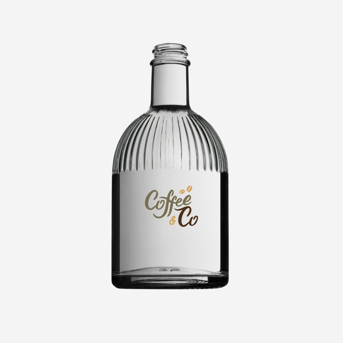 Flasche Florence 0,5 Liter mit CoffeeCo-Logo in mehreren Farben, gut sichtbar auf der Vorderseite.