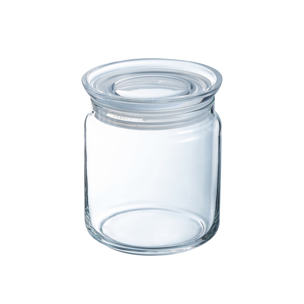 Glass mit Deckel 0,75 Liter, transparentes Vorratsglas in schlanker Vorderansicht.