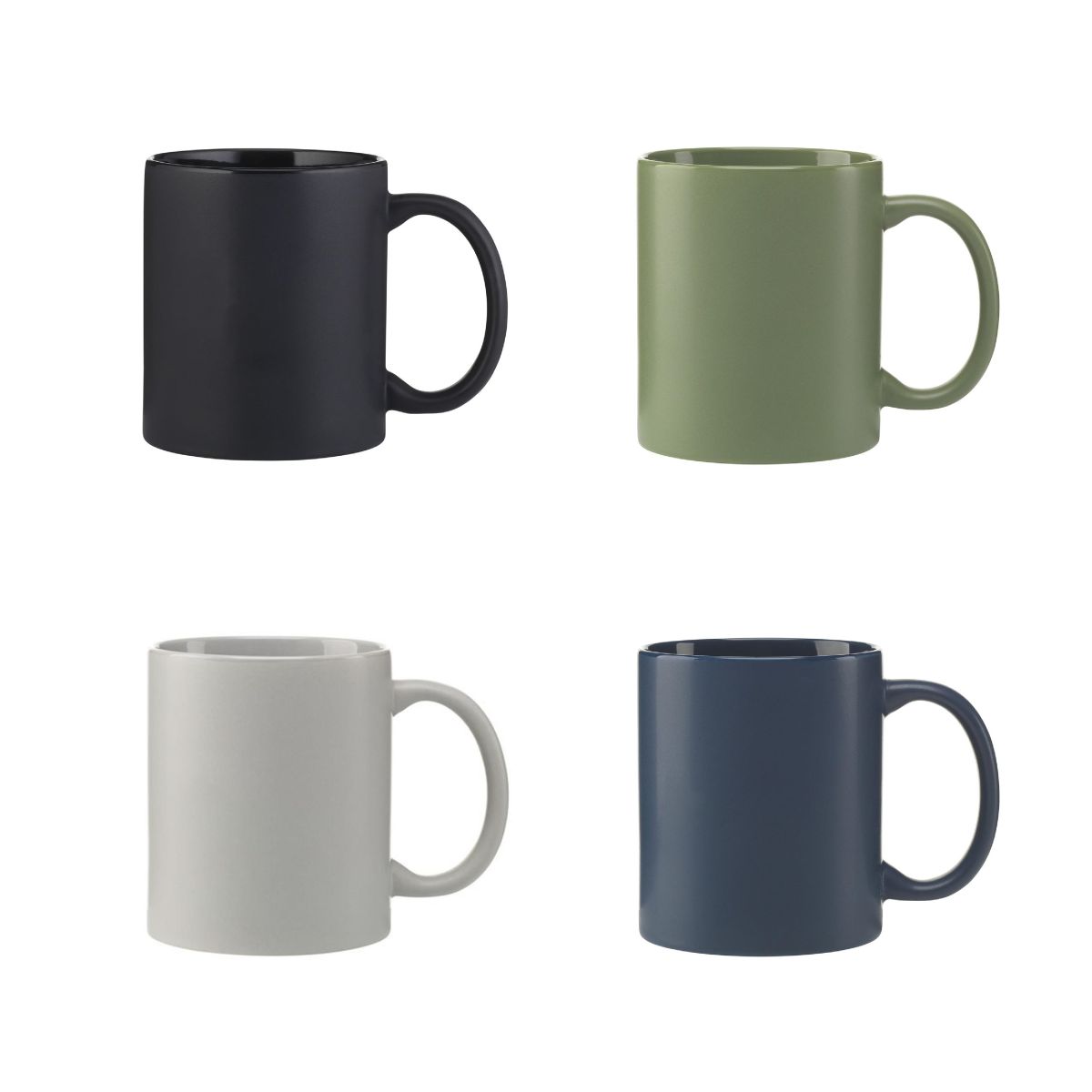 Übersicht der Farbvarianten von Kitty mug matt 35 cl Porzellan, dargestellt in mehreren matten Farbtönen.