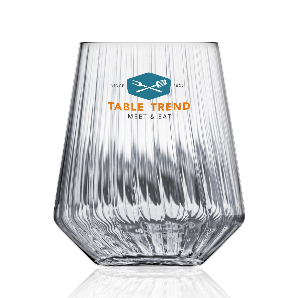 Melody lines Becher 40 cl Glas mit mehrfarbigem TableTrend Logo auf der Vorderseite.