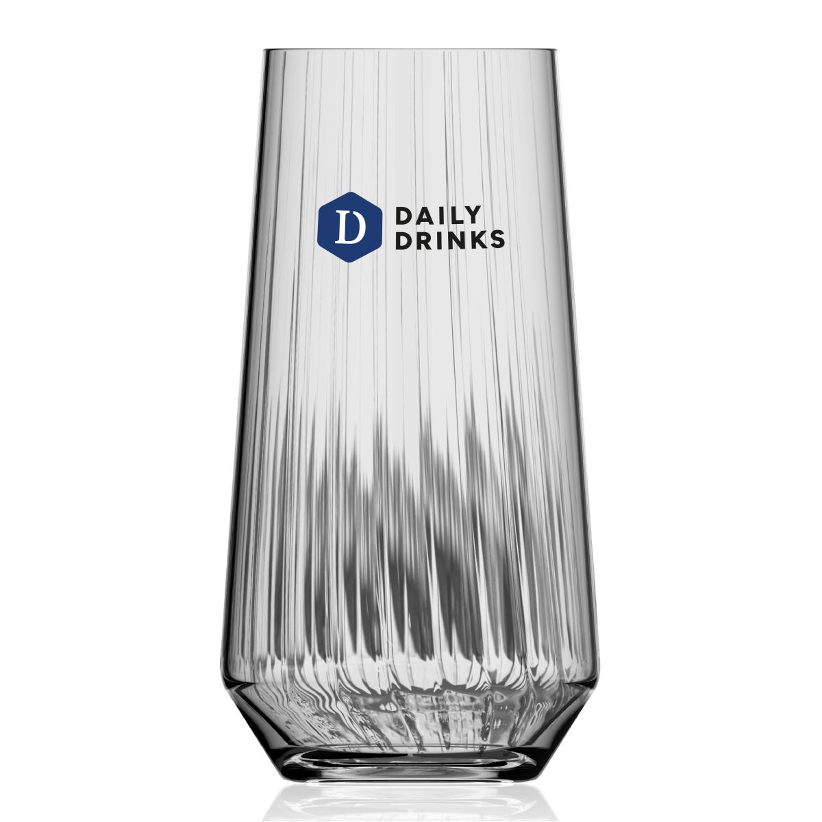 Melody lines Becher 45 cl. Glas bedruckt mit DailyDrinks Logo in mehreren Farben auf der Vorderseite.