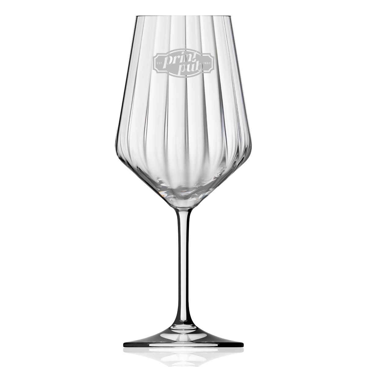 Melody lines Weinglas 53 cl aus Glas mit dezent eingraviertem PrintPub-Logo auf der Vorderseite des Glaskelchs.