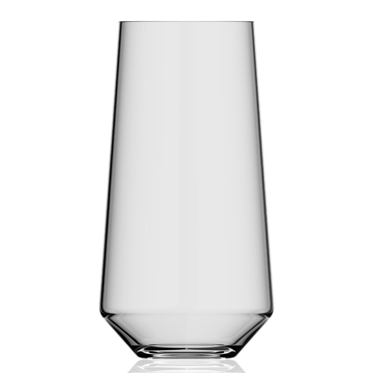 Melody Becher 45 cl aus Klarglas, gerade Frontansicht zeigt die glatte Oberfläche und die gerade Glasform.