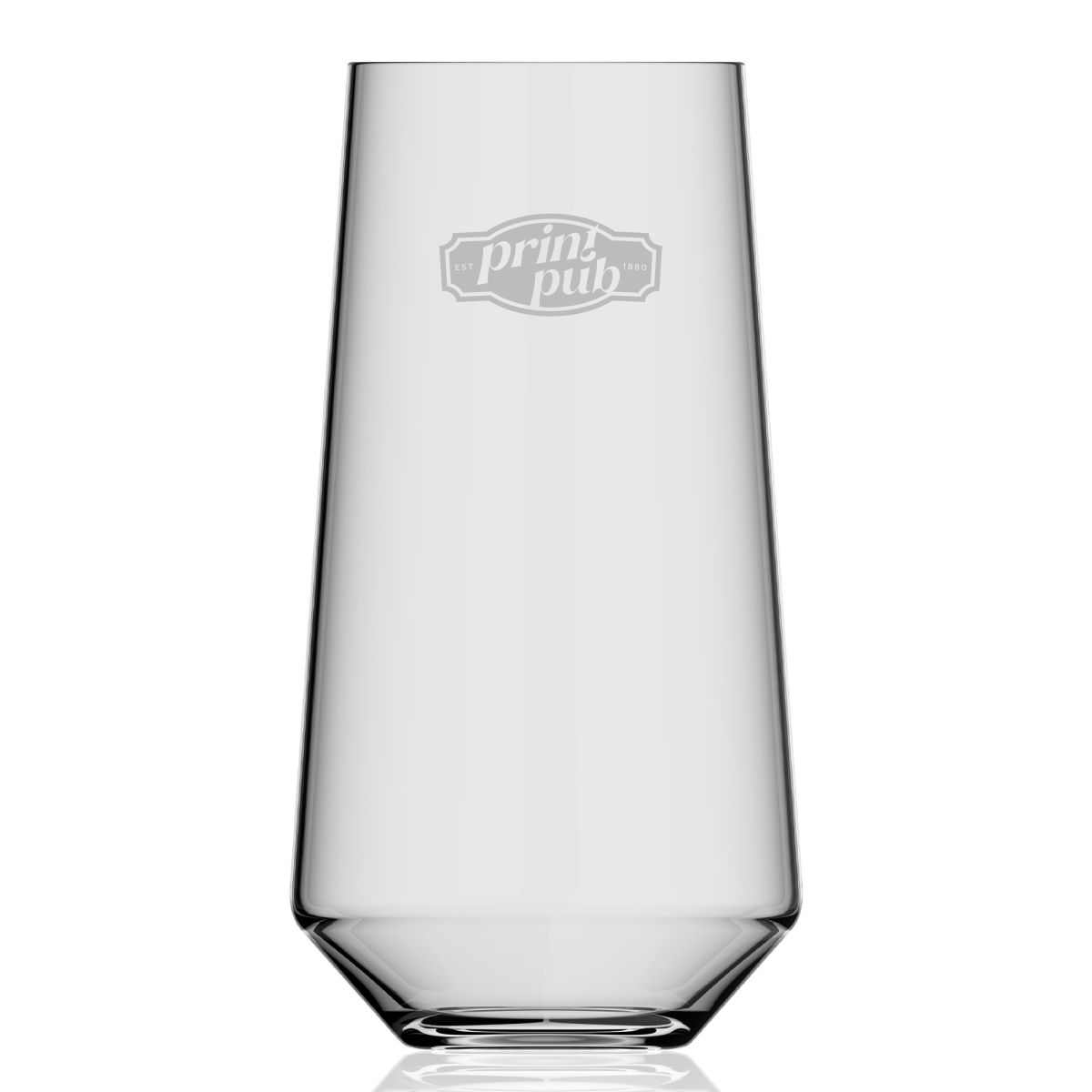 Melody Tumbler 45 cl aus Glas mit dezenter PrintPub-Logo-Gravur auf der Vorderseite, schlank und fein verarbeitet.