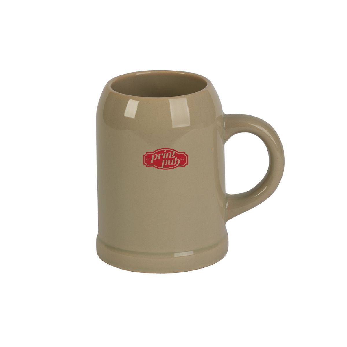 Steinkrug 30 cl. mit einfarbigem PrintPub-Logo auf der Vorderseite des klassischen Bierkruges.