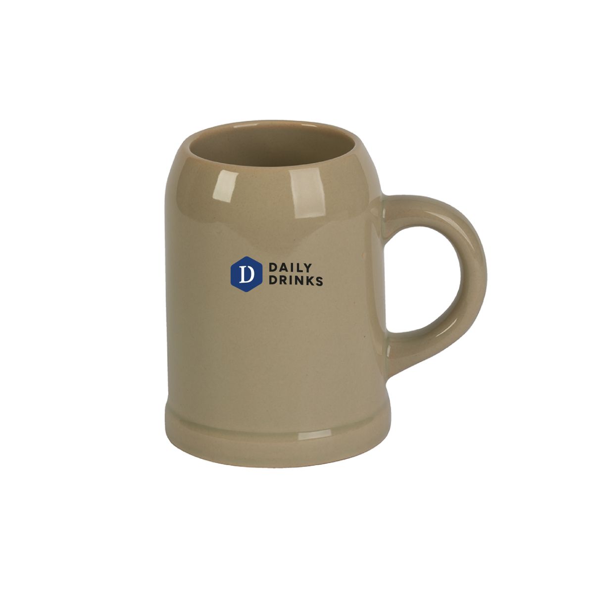 Bierkrug aus Steinkrug 30 cl. mit mehrfarbigem DailyDrinks-Logo auf der Vorderseite, robuster Bierkrug für Bier.