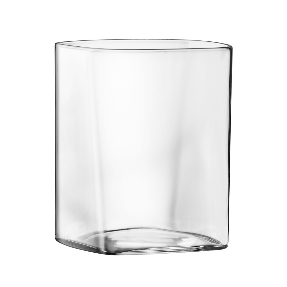 Vorderansicht des Top Class Tumbler square 43 cl. Ein transparentes Trinkglas mit geraden Ecken und festem Boden.