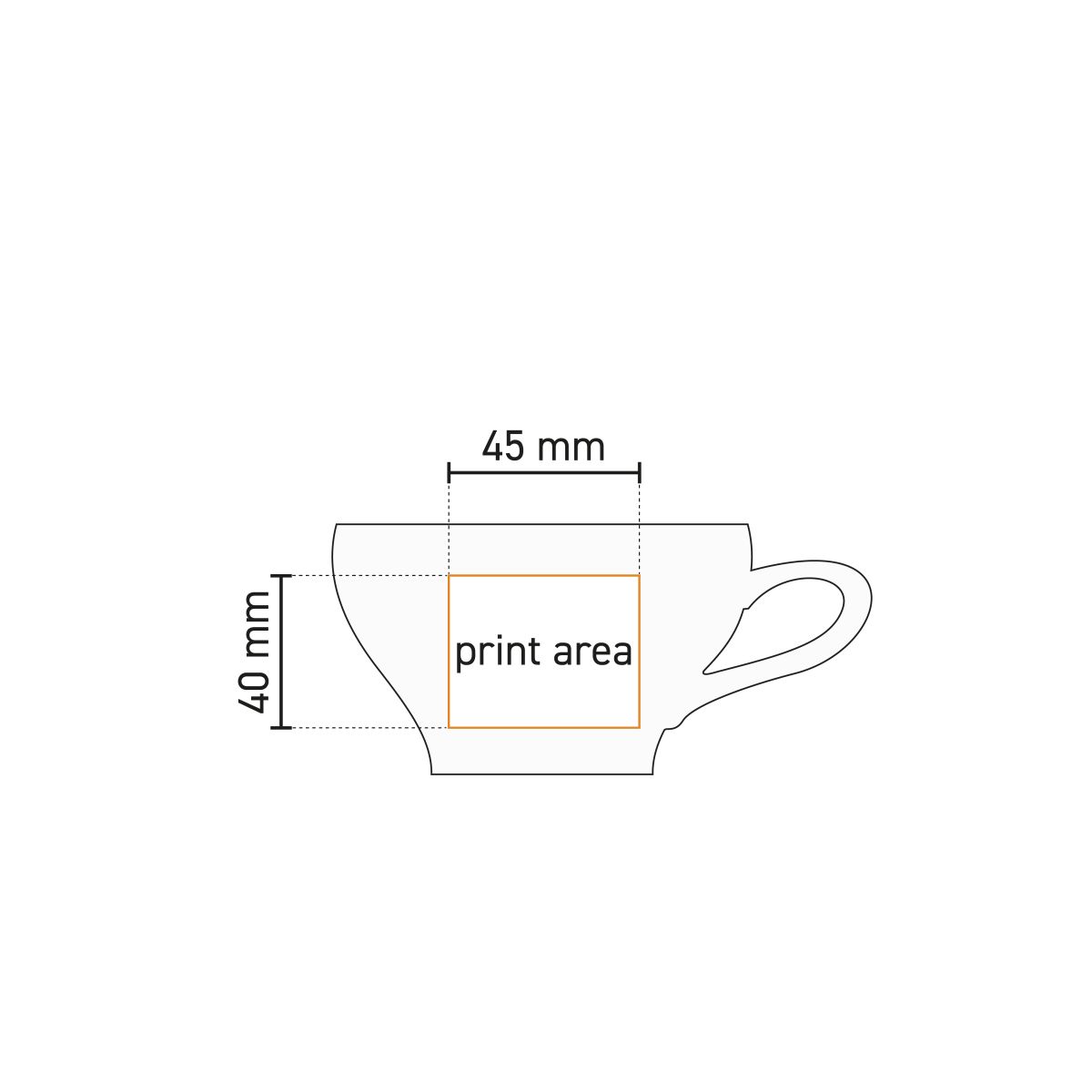 Arbeitszeichnung mit Druckfläche für Barista Milchkaffeetasse 30 cl.