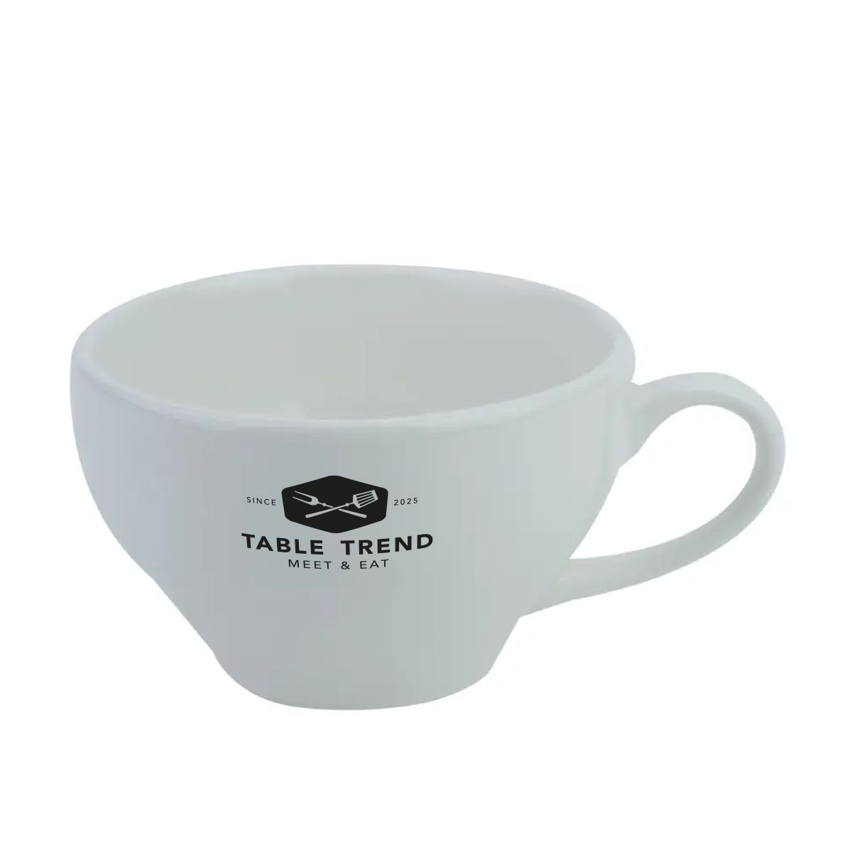 Porzellan Barista Milchkaffeetasse 30 cl. mit schwarzem TableTrend Logo auf der Vorderseite.