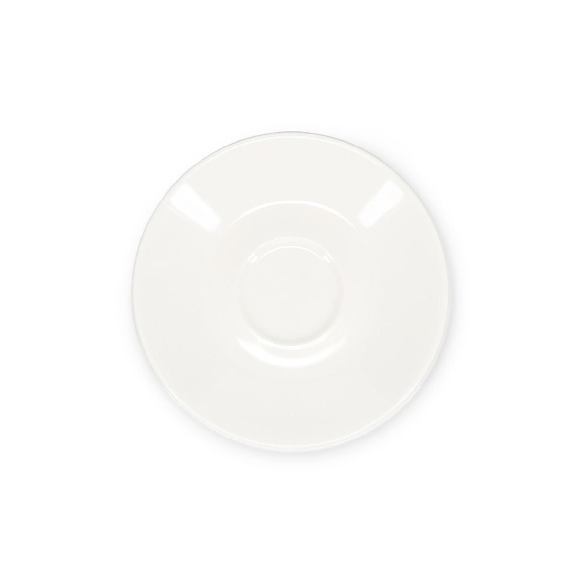 Baristo Espresso-Untertasse, rund, 12,5 cm, aus weißem Porzellan, in der Frontalansicht.
