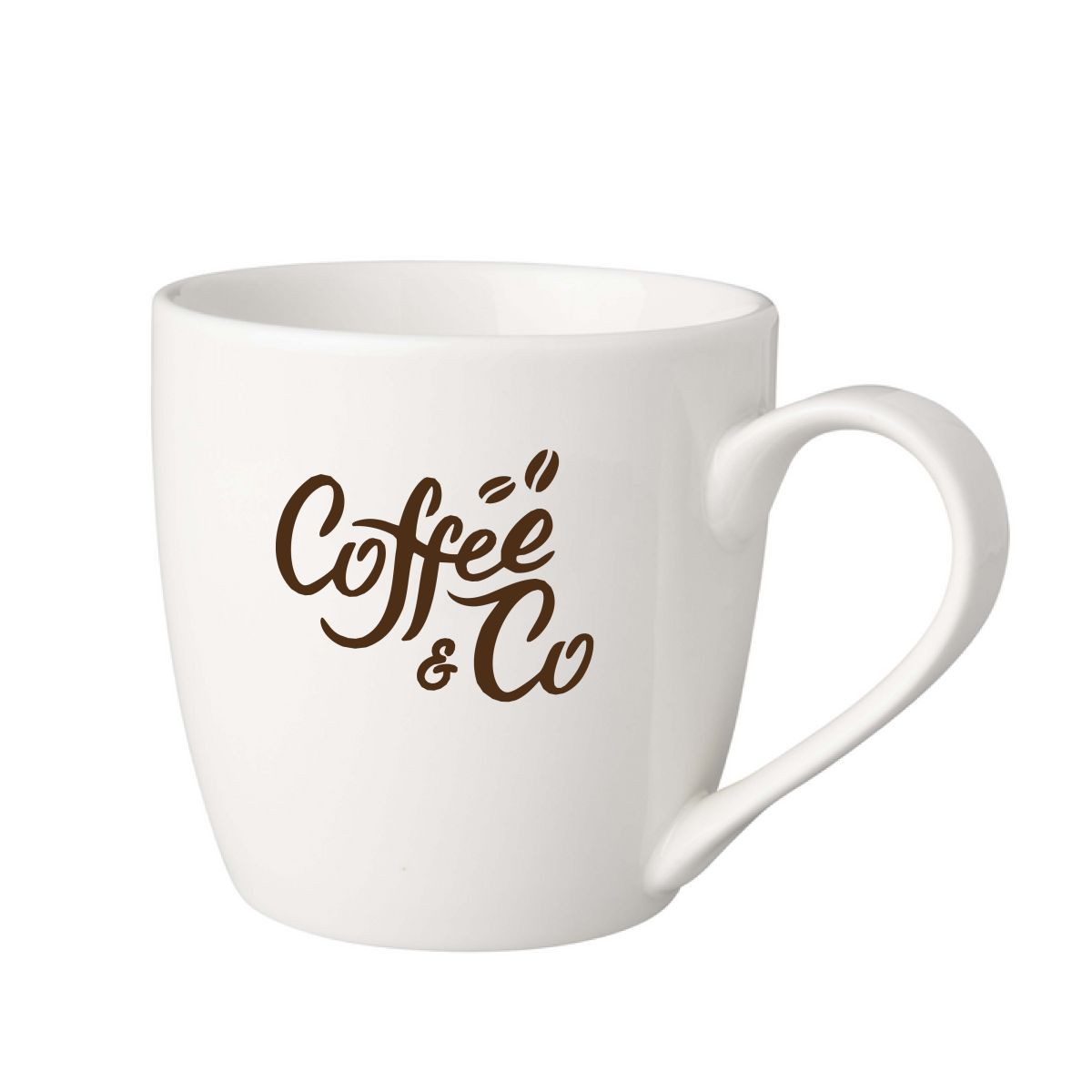 Budgetline Cup 25 cl Neo mit schwarzem CoffeeCo Logo auf der Vorderseite.