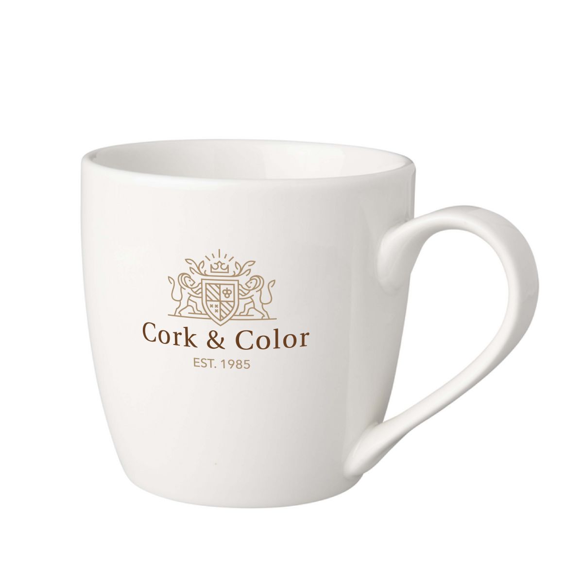 Budgetline Cup 25 cl Neo mit mehrfarbigem CorkColor Logo auf der Vorderseite.