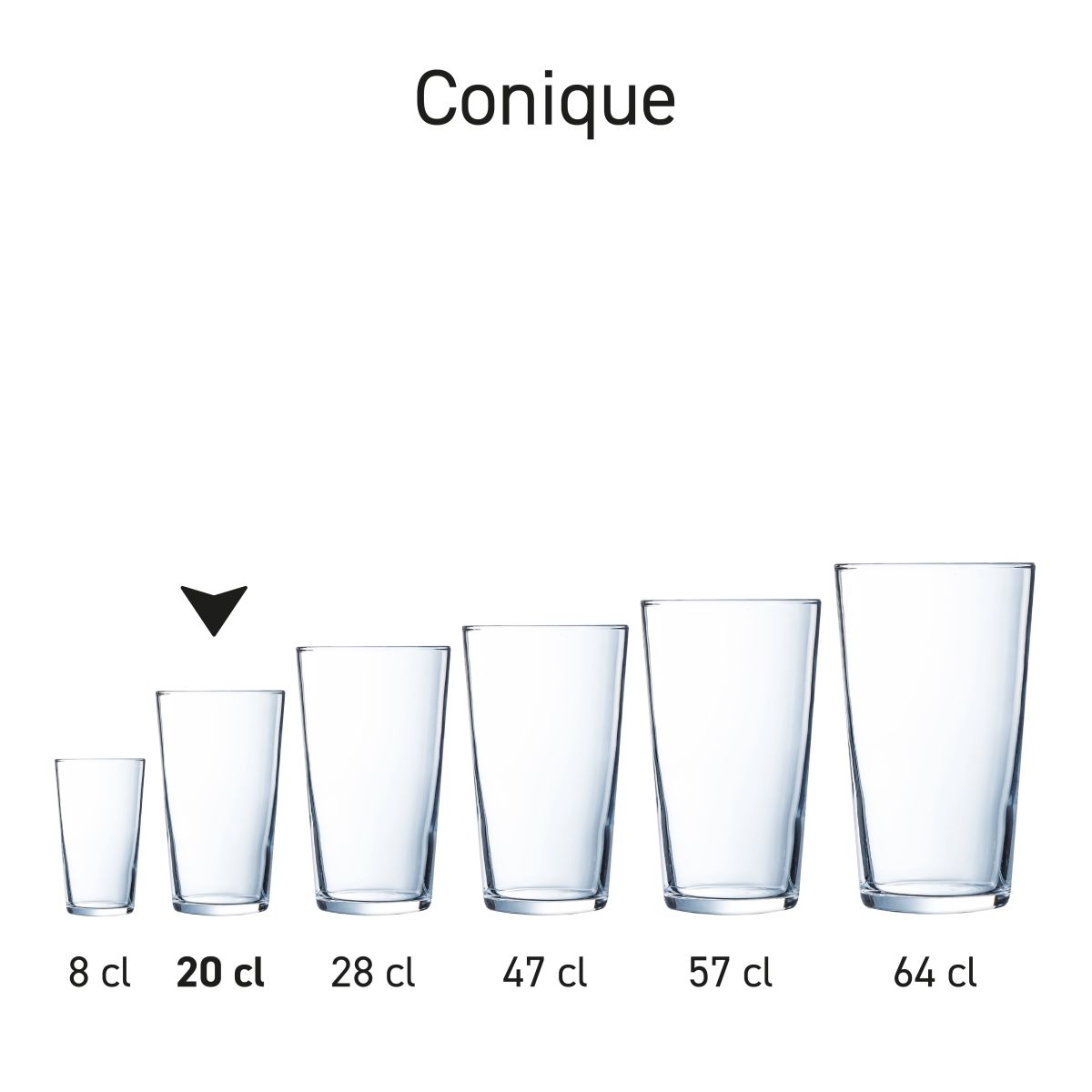 Reihe von Conique-Biergläsern, die als einheitliche Serie präsentiert werden.