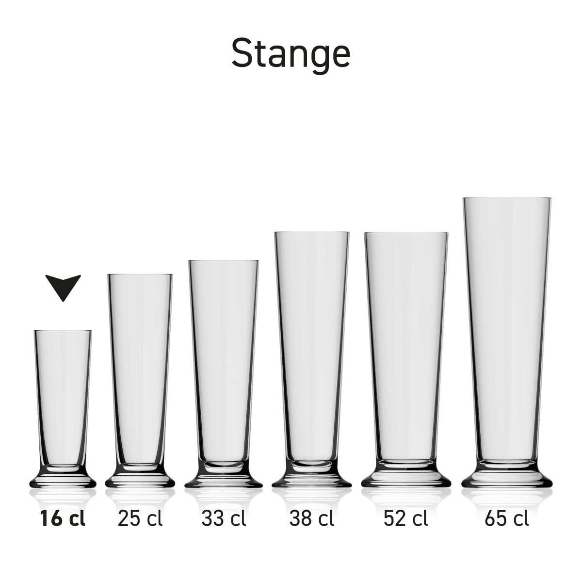 Bierglas Stange 16 cl. serienmäßig, mehrere Exemplare nebeneinander abgebildet