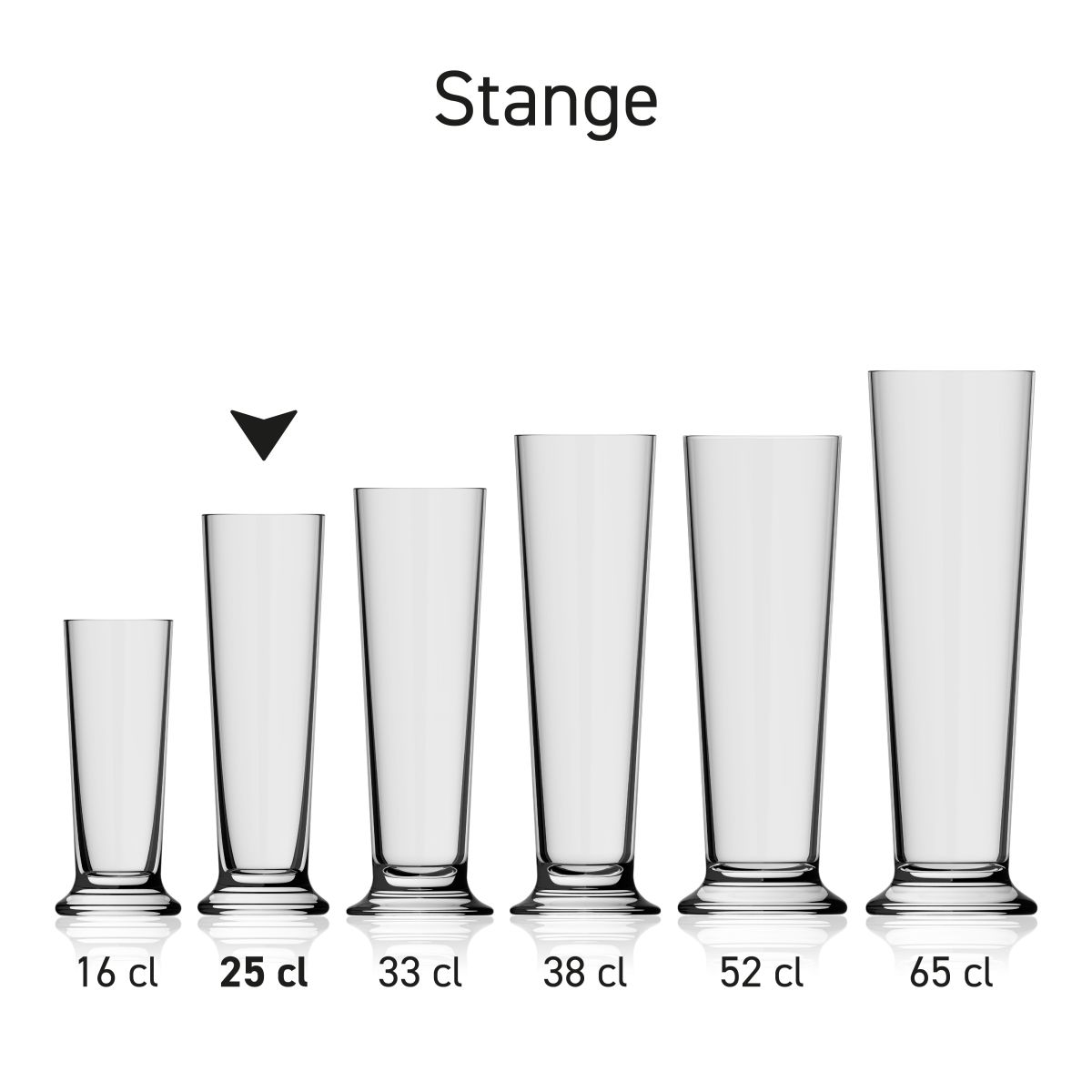Bierglas „Stange“, 25 cl, aus einer Serie; mehrere Exemplare nebeneinander abgebildet