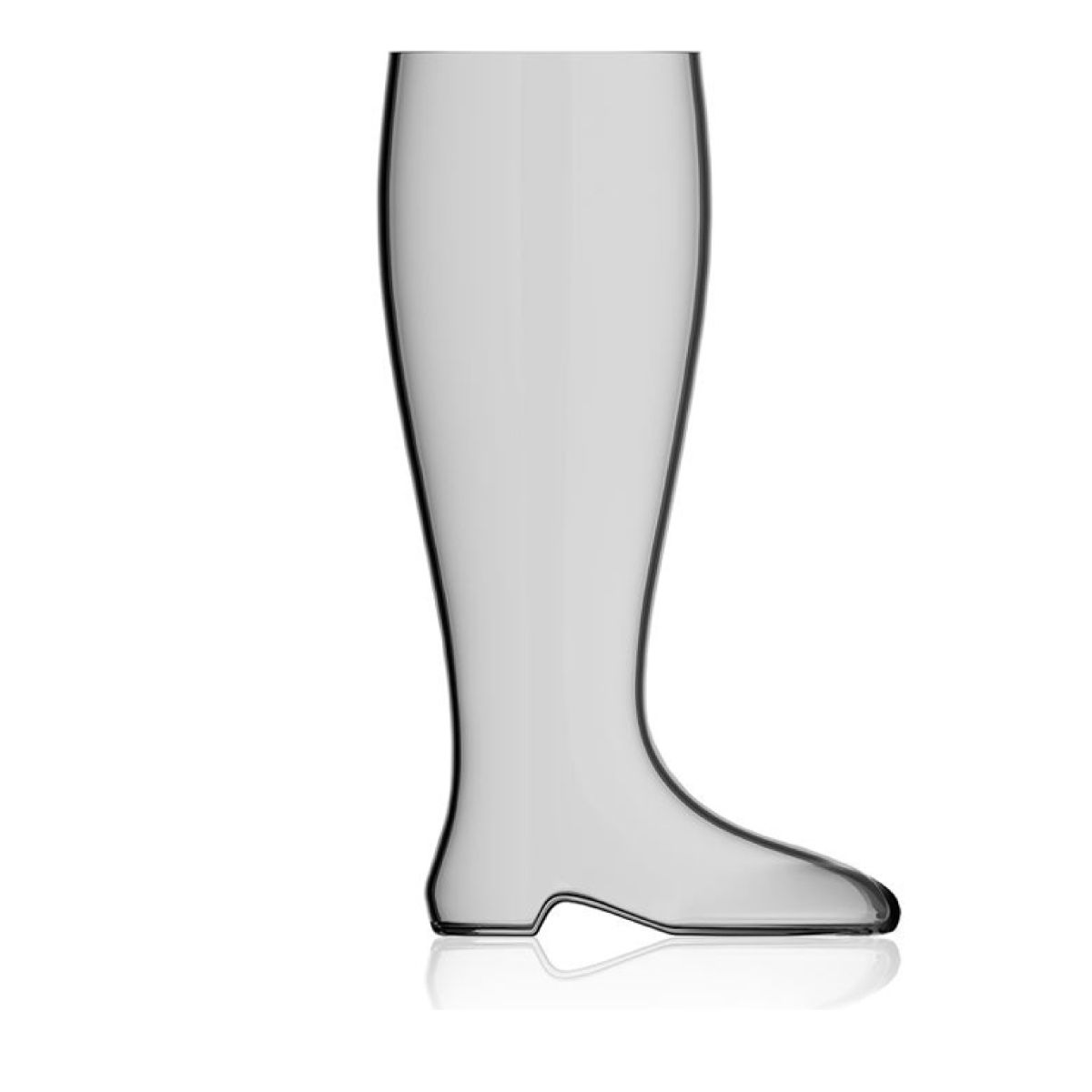 Bierstiefel 2,0 Liter aus transparentem Glas, in Stiefelform, in der Vorderansicht, ohne Aufdruck