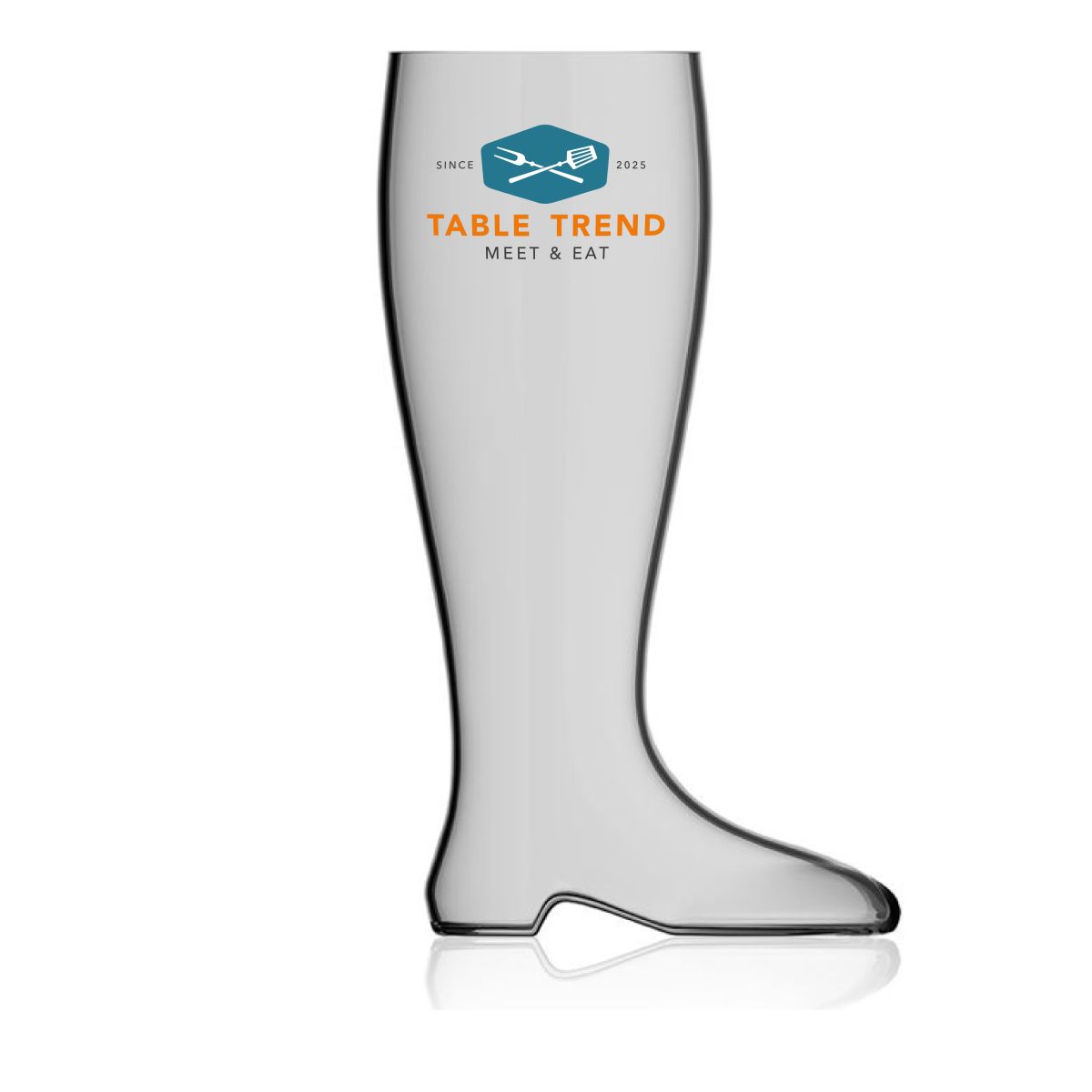 Bierstiefel 2,0 Liter aus Glas mit mehrfarbigem TableTrend-Logo auf der Vorderseite