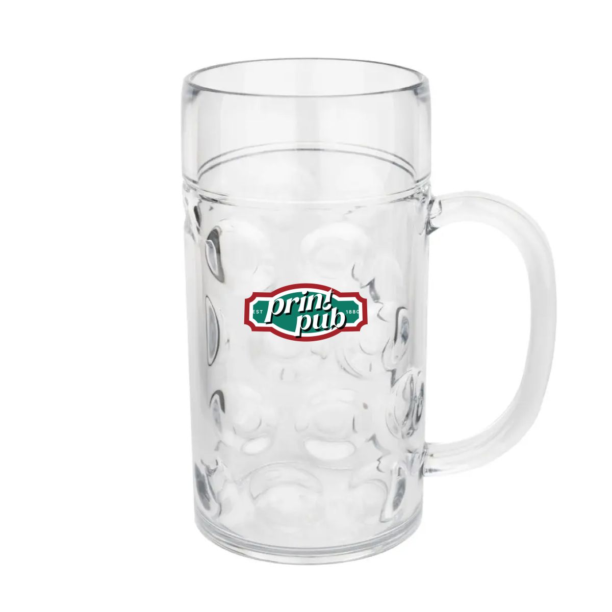 Bierkrug Oktober 60 cl. | Kunststoff in Vorderansicht mit mehrfarbigem PrintPub-Logo mittig auf der Vorderseite.