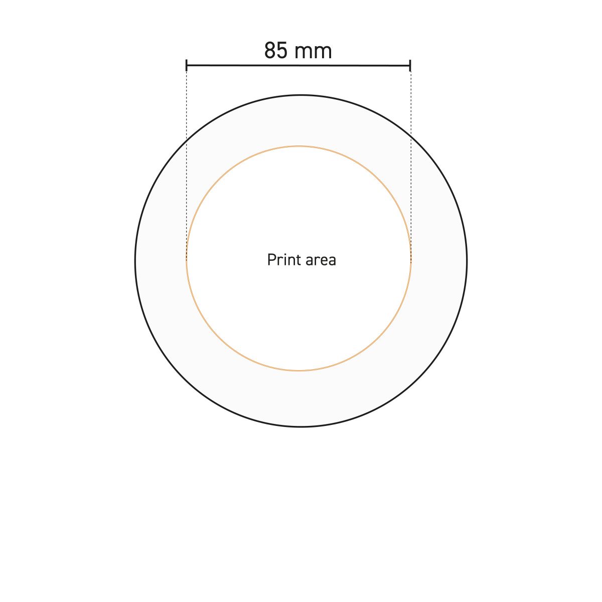 Technische Arbeitszeichnung der Druckfläche auf der Basisplatte 24 cm Porzellan.