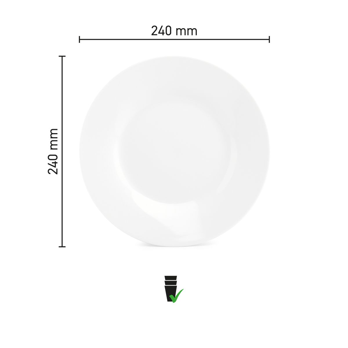 Infografik mit Höhe und Durchmesser des Porzellantellers Grundlinie 24 cm.