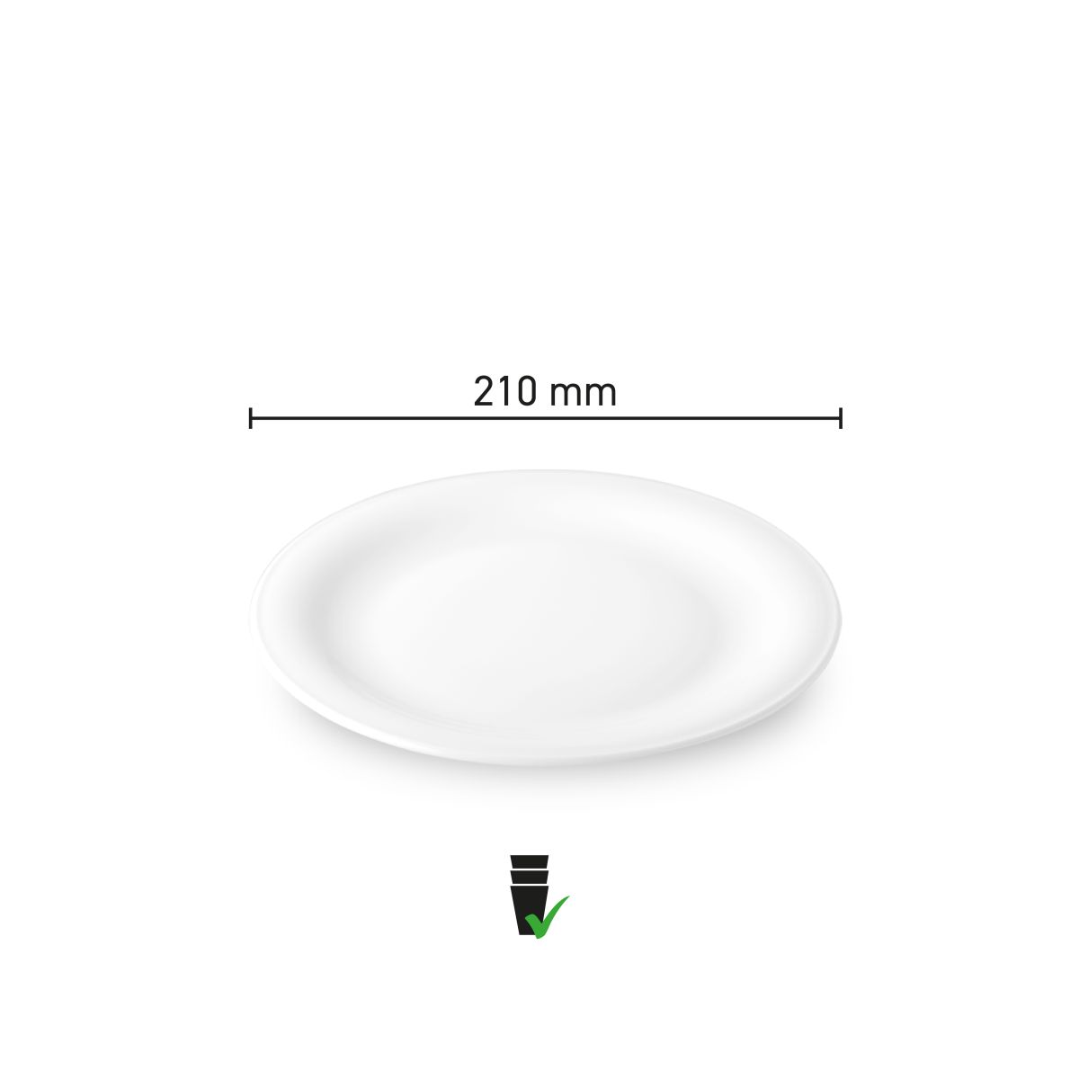 Abmessungen des Tellers Coup flach 21 cm Porzellan mit Durchmesser und Höhe in Infografik