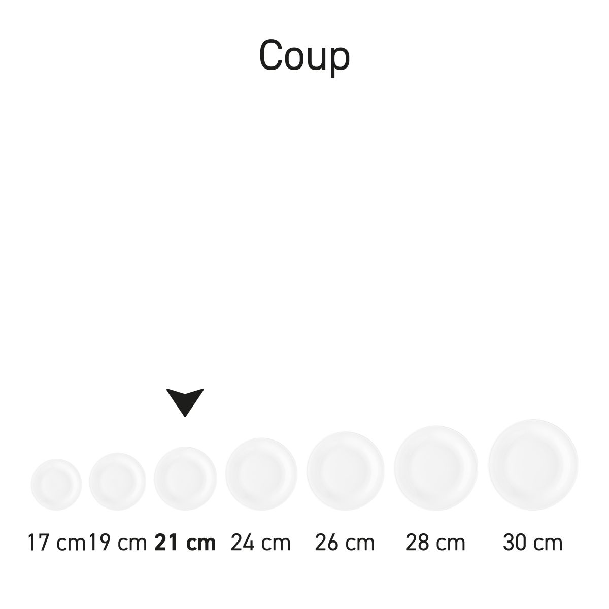 Teller Coup 21 cm Porzellan in Serie, mehrere Exemplare nebeneinander gezeigt