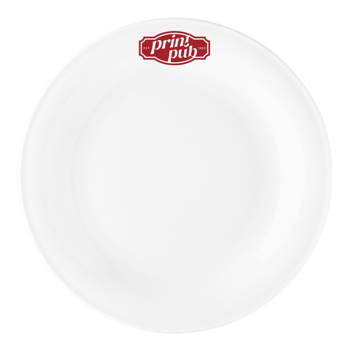 Teller Coup 28 cm weißes Porzellan mit einfarbigem PrintPub-Logo auf der Vorderseite