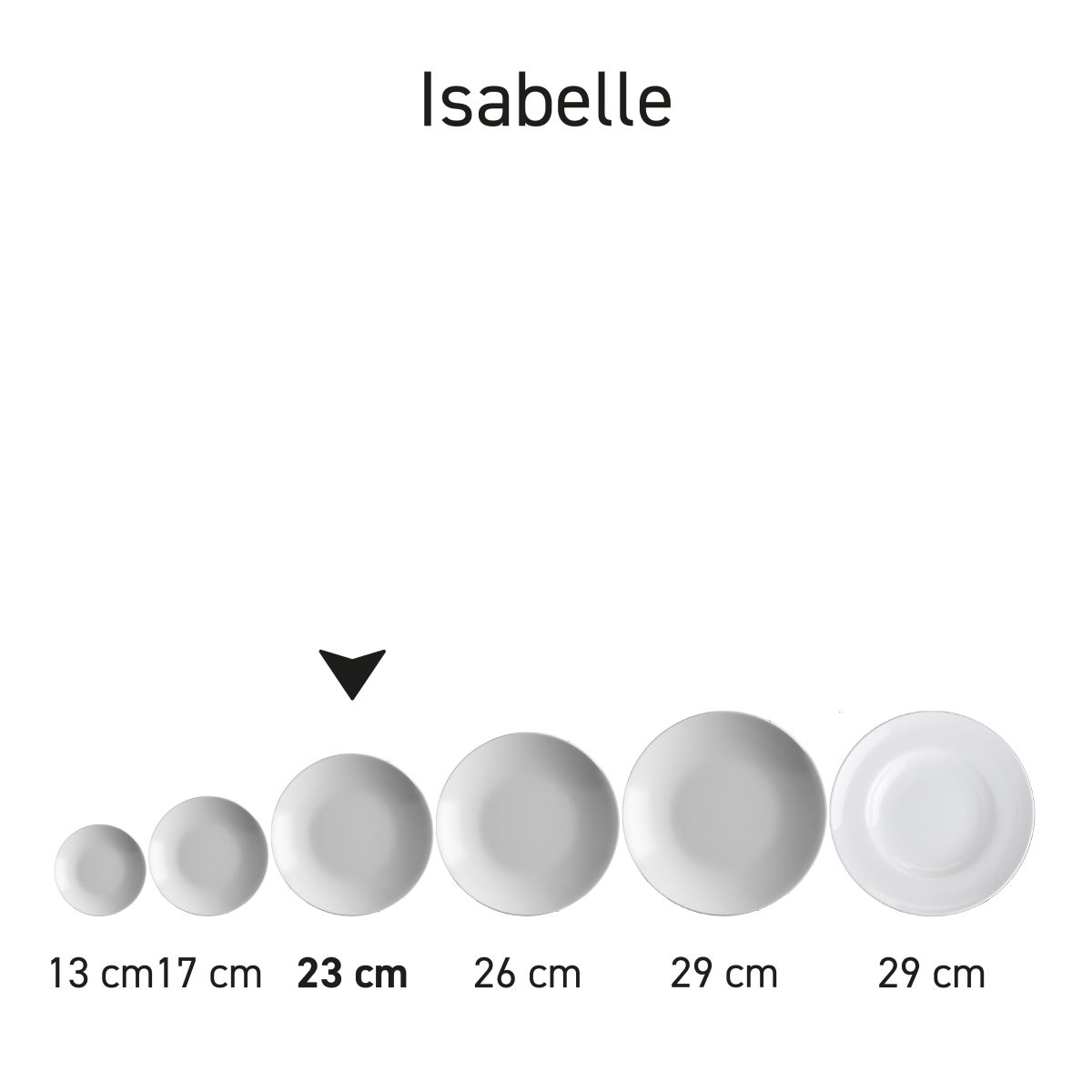 Serienanordnung von tiefen Porzellantellern Isabelle in verschiedenen Kombinationen.