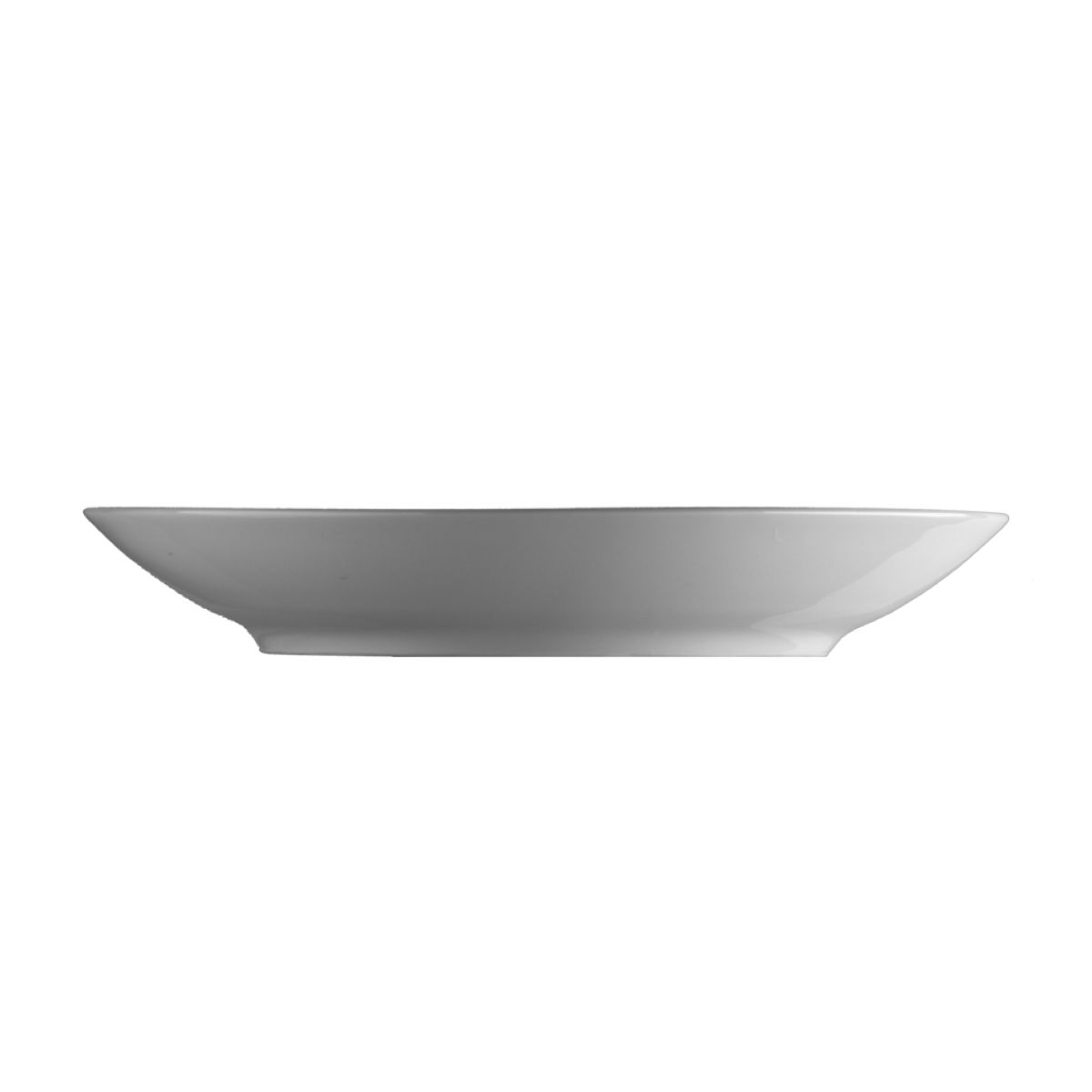 Seitenansicht des tiefen Porzellantellers Isabelle 26 cm, zeigt die Höhe und die abgerundete Schalenform.