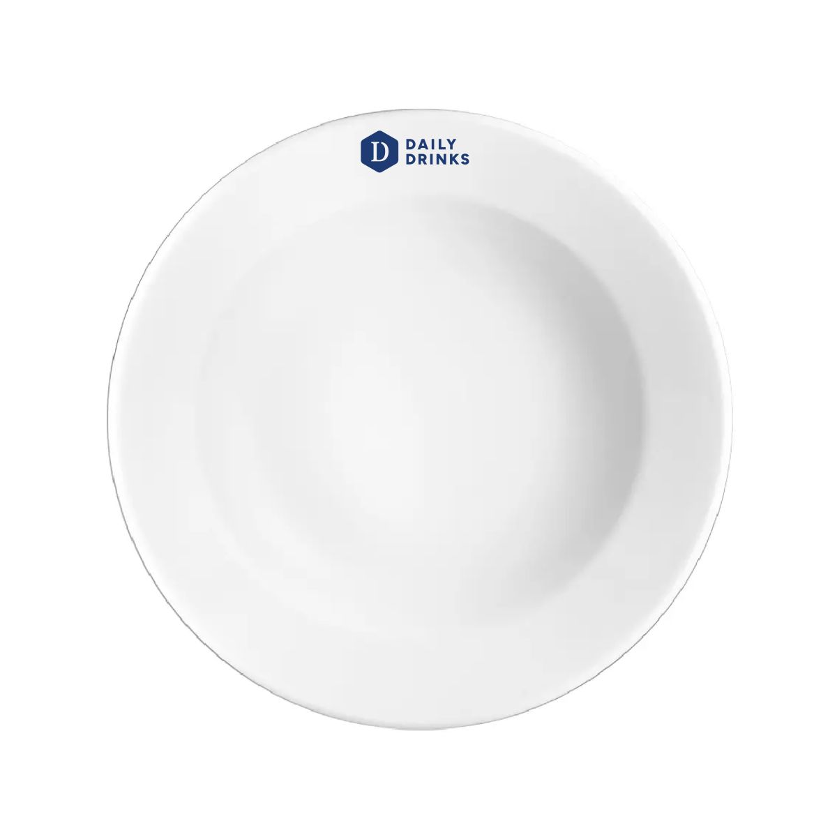 Teller tief 23 cm mit einfarbigem DailyDrinks-Logo in der Mitte der Porzellanoberfläche.