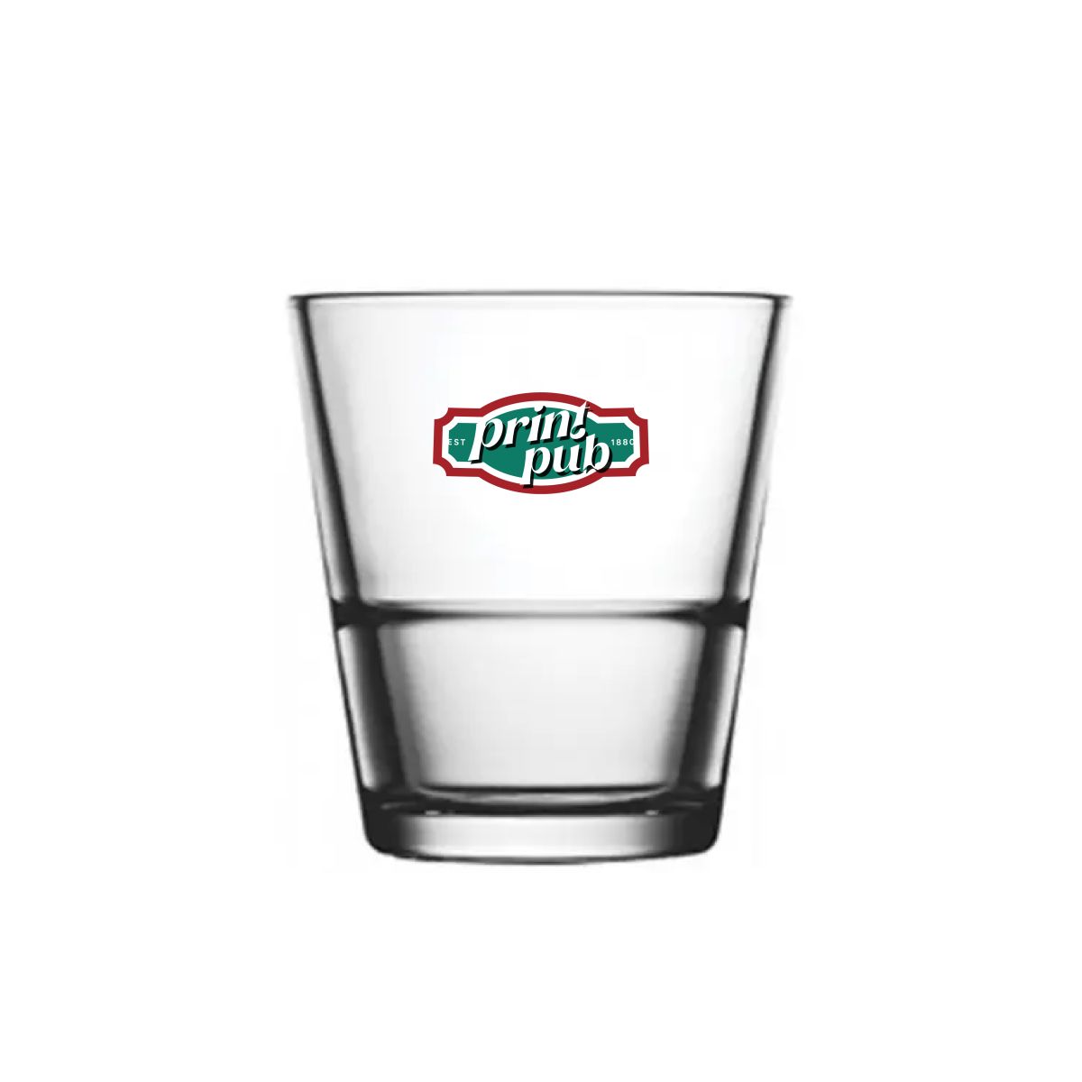 Schnapsglas Grande S stapelbar 7,2 cl mit mehrfarbigem PrintPub-Logo auf der glatten Vorderseite