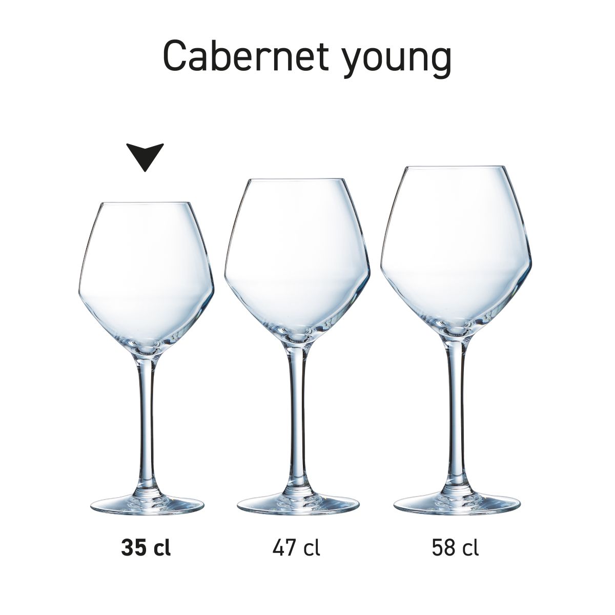 Übersicht über mehrere Cabernet-Jungweingläser, die in einer Reihe präsentiert werden.