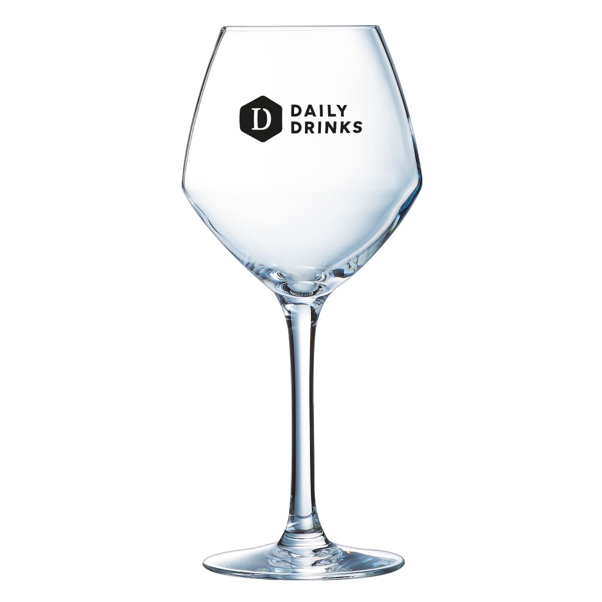 Weinglas Cabernet young 58 cl mit DailyDrinks-Logo in einer Farbe auf der Vorderseite des Glases.
