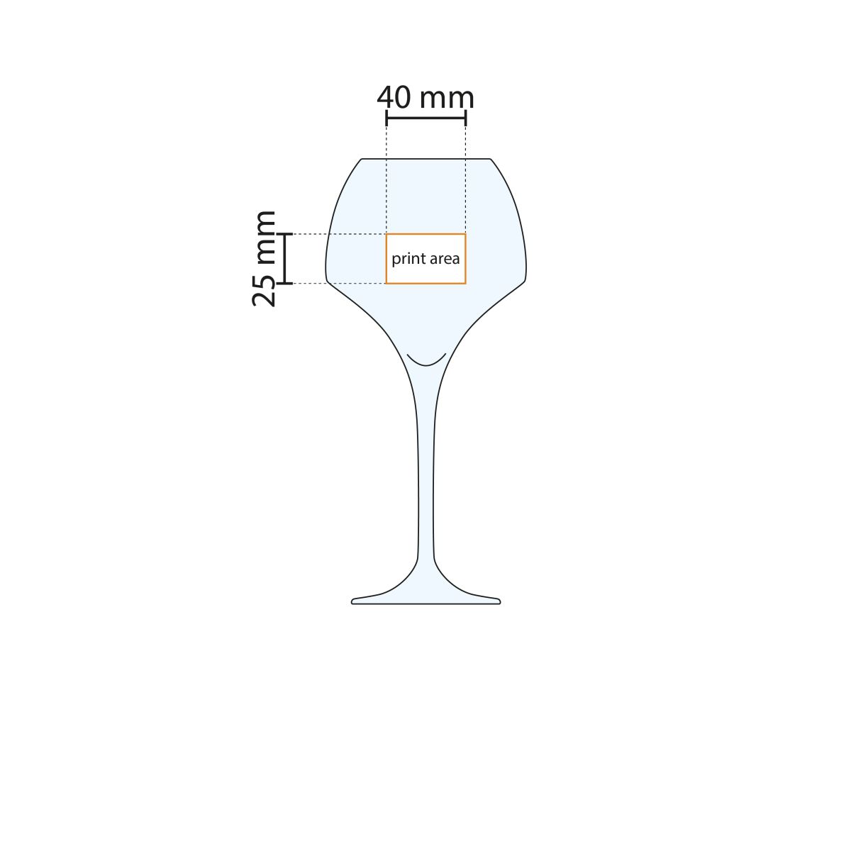 Technische Arbeitszeichnung mit Druckbereich von Sommelier Open Up Weinglas 55 cl.