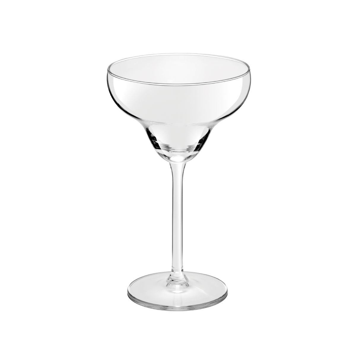 Vorderansicht eines transparenten 30-cl-Cocktailglases Margarita aus Klarglas. Vorderansicht eines transparenten 30-cl-Cocktailglases Margarita aus Klarglas.