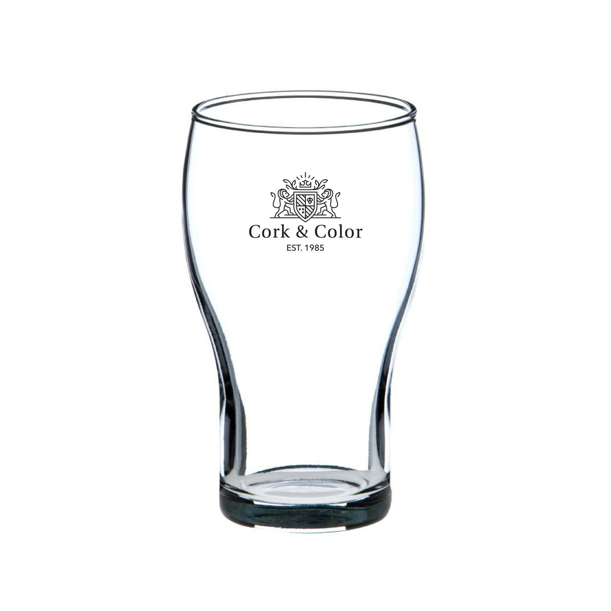 Die Vorderseite des Cola Groot 28 cl. Glases ist mit einem einfarbigen CorkColor-Logo bedruckt.