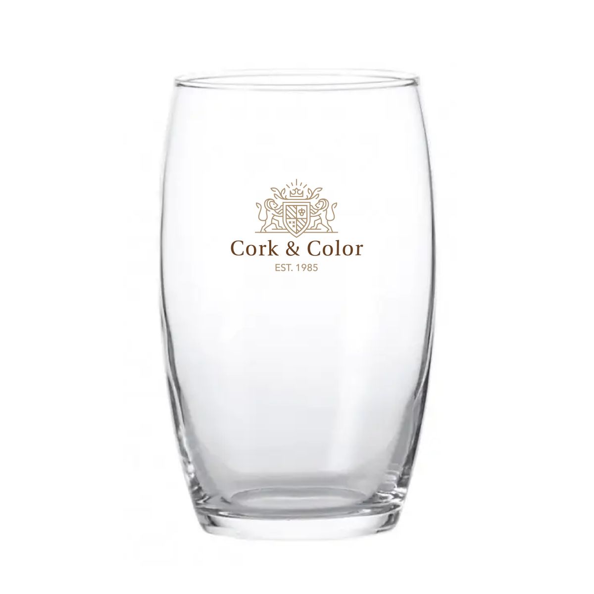 Cosy Moments Tumbler hoch 36 cl. bedruckt mit buntem CorkColor-Logo auf dem oberen Teil des Bechers.