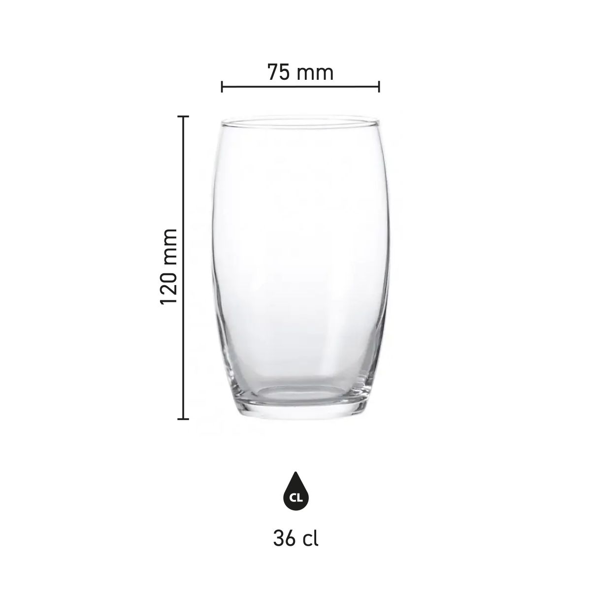 Infografik mit den Maßen des Cosy Moments Tumbler hoch 36 cl. einschließlich Höhe und Durchmesser.