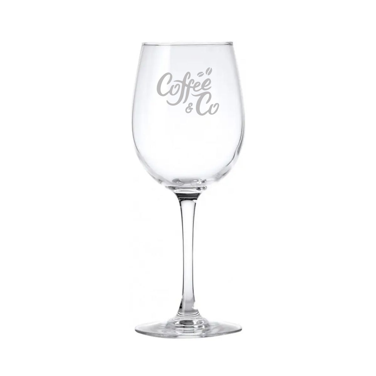 Cosy Moments Weinglas 35 cl. mit fein eingraviertem CoffeeCo-Logo auf der Glasoberfläche an der Vorderseite.