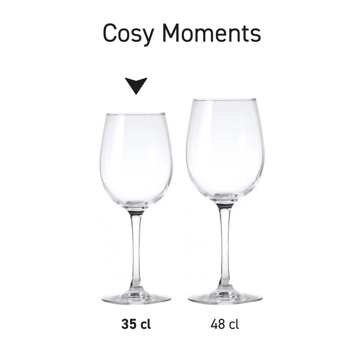 Cosy Moments Weingläser nebeneinander in Serie präsentiert mit unterschiedlichem Fassungsvermögen